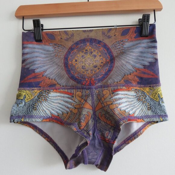 LIQUID DREAMS Mayan Aztec Boho Rave Hippie Festival Hot Pants Yoga Shorts Sz S - Picture 2 of 14